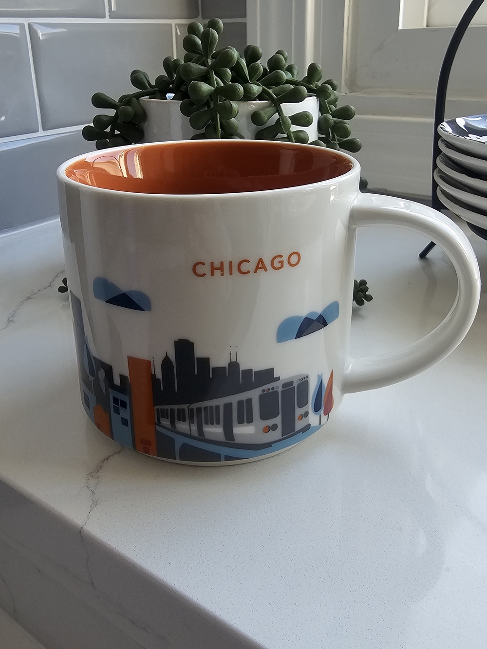 Starbucks Chicago Skyline Mug — White Exterior with Orange Interior